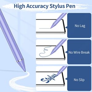 Stylus Pen for iPad, Active Stylus Pen for Touch Screens with Fine Point Tip & Magnetic Cap, Compatible with Apple iPad, iPhone, Android, Tablet and Other Capacitive Touch Screen (White Purple)