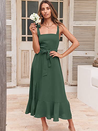 ANRABESS Women's Elegant Bridesmaid Dresses Square Neck Ruffle Split Midi Formal Dress for Wedding Guest Cocktail Party 2023 Gradution Prom Evening Night Dresses 893shenlv-L Green