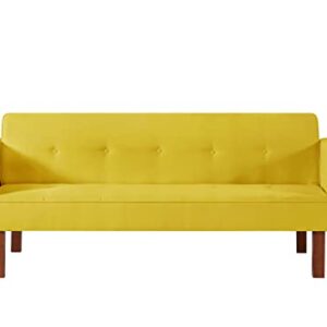 MWrouqfur Modern Fabric Sofa Bed Futon,Convertible Sleeper Loveseat with 2 Pillows and Armrests,75" Folding Recliner Couch Bed with Solid Wood Legs for Living Room Apartments Office (Yellow)