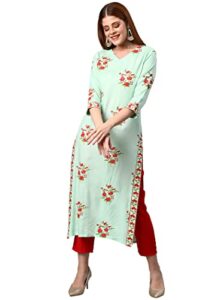 elina fashion indian stitched kurti for womens with pant | rayon printed readymade kurta kurtis light green
