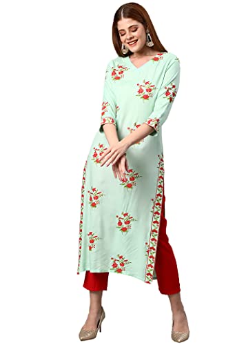 Elina fashion Indian Stitched Kurti for Womens With Pant | Rayon Printed Readymade Kurta Kurtis Light Green