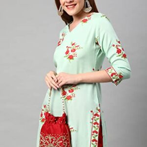 Elina fashion Indian Stitched Kurti for Womens With Pant | Rayon Printed Readymade Kurta Kurtis Light Green