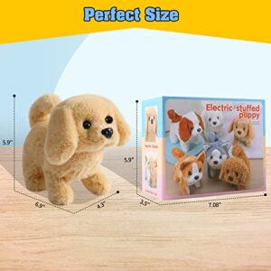 KSABVAIA Plush Golden Retriever Toy Puppy Electronic Interactive Dog - Walking, Barking, Tail Wagging, Stretching Companion Animal for Kids Toddlers (Golden Dog)