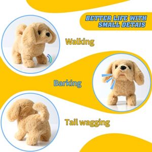 KSABVAIA Plush Golden Retriever Toy Puppy Electronic Interactive Dog - Walking, Barking, Tail Wagging, Stretching Companion Animal for Kids Toddlers (Golden Dog)