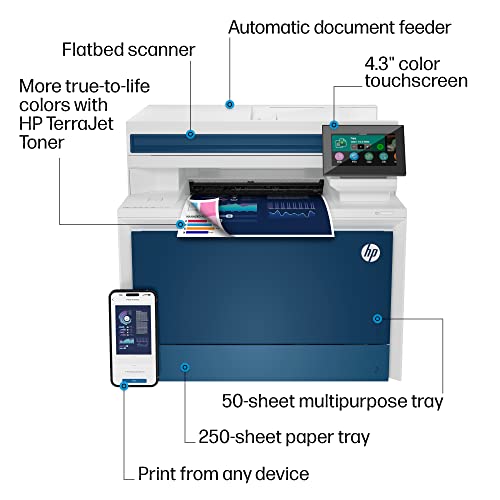 HP Color LaserJet Pro MFP 4301fdw Wireless Printer, Print, scan, copy, fax, Fast speeds, Easy setup, Mobile printing, Advanced security, Best-for-small teams, white, 16.6 x 17.1 x 15.1 in