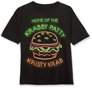 nickelodeon boys' spongebob krabby patty sign t-shirt, black/neon