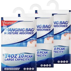 vacplus moisture absorber, 3 pack desiccant hanging bag for closet and enclosed space, 14 oz dehumidifier bags effectively trap extra moisture, hanging moisture absorbers eliminate unpleasant smell