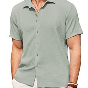 COOFANDY Men's Casual Short Sleeve Button Down Shirt Textured Summer Beach Shirt Light Green