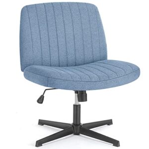 olixis cross legged armless wide adjustable swivel padded fabric home office desk chair no wheels, blue