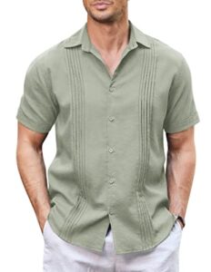 coofandy beach shirt linen guayabera shirt mexican button up shirts beach casual light green