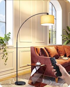 edishine arc floor lamp with remote control, modern floor lamp with 5 color temperature & dimmable bulb, metal standing lamps with hanging shade for living room, bedroom, office, black