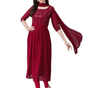 DREAMANGEL FASHION Womens Party Wear Georgette Printed straight Kurta With Dupttaa (as1, alpha, s, regular, regular, PINK)