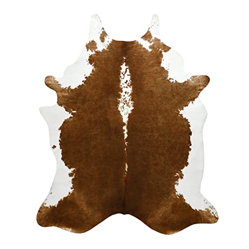 BENRON Cowhide Rug - 3' X 4' Ultra-Thin Cow Hide Rug No-shed Faux Cow Print Rugs for Bedroom Carpets Table Topper Wall Decor Cute Animal Rug Western Industry Style Fireplace Hearth Rug, Brown