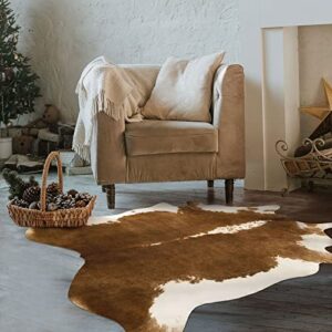 BENRON Cowhide Rug - 3' X 4' Ultra-Thin Cow Hide Rug No-shed Faux Cow Print Rugs for Bedroom Carpets Table Topper Wall Decor Cute Animal Rug Western Industry Style Fireplace Hearth Rug, Brown