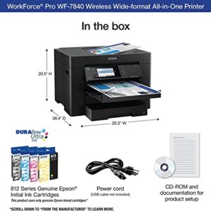 Epson Workforce Pro WF-7840 Wide-Format All-in-One Wireless Color Inkjet Printer, Black - Print Scan Copy Fax - 4.3" LCD, 25 ppm, 4800x2400 dpi, 13"x19", 50-Sheet ADF, Auto 2-Sided Printing, Ethernet