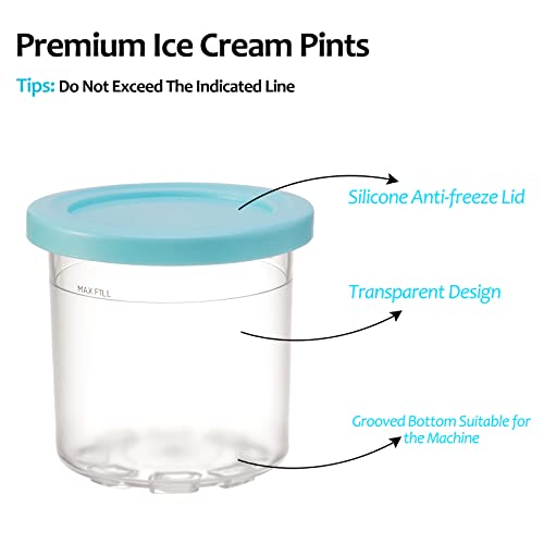 PARBEE 160z Extra Pint Containers with Lids 4 Pack Replacement Compatible with Ninja Creami NC301 NC300 NC299AMZ Series Ice Cream Maker, Dishwasher Safe Pints