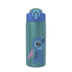zak designs disney lilo and stitch water bottle for travel and at home, 19 oz vacuum insulated stainless steel with locking spout cover, built-in carrying loop, leak-proof design (stitch)