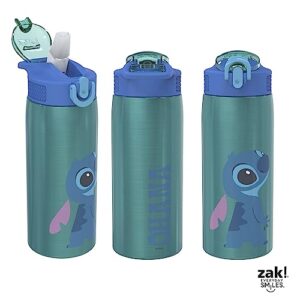 Zak Designs Disney Lilo and Stitch Water Bottle for Travel and At Home, 19 oz Vacuum Insulated Stainless Steel with Locking Spout Cover, Built-In Carrying Loop, Leak-Proof Design (Stitch)