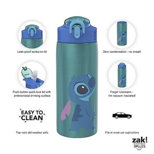 Zak Designs Disney Lilo and Stitch Water Bottle for Travel and At Home, 19 oz Vacuum Insulated Stainless Steel with Locking Spout Cover, Built-In Carrying Loop, Leak-Proof Design (Stitch)