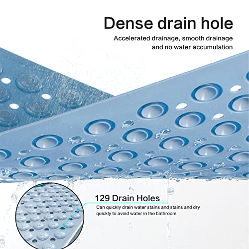 Bathtub Mat Non-Slip Rubber Shower with Drain Holes Suction Cups, Quick Easy Cleaning, Feet Massage, Bath for Tub & Stall Bathroom, Machine Washable (27.5×14.2in, Blue)