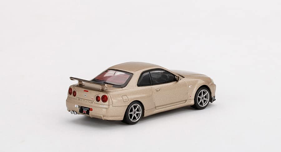 True Scale Miniatures Model Car Compatible with Nissan Skyline GT-R R34 M Spec Silica Breath Bronze Limited Edition 1/64 Diecast Model Car MGT00348