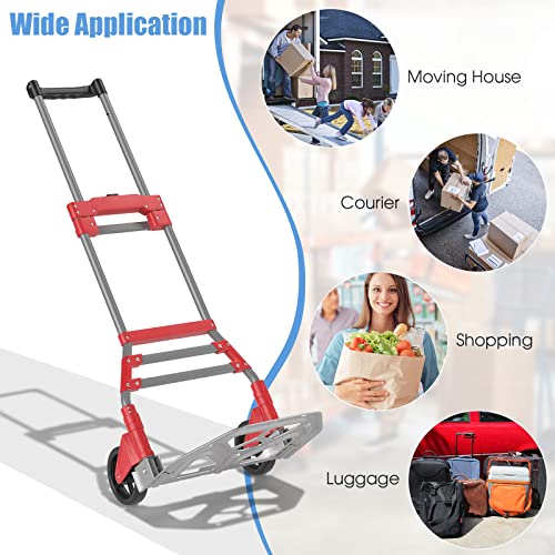 Goplus Folding Hand Truck, Lightweight Dolly Cart with Bungee Cord, Telescoping Handle, 2 Wheels, Portable Hand Cart for Office Home, Foldable Hand Truck Dolly