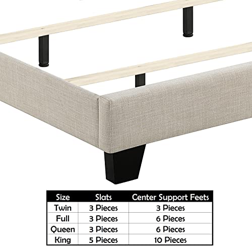 Rosevera Jordana Panel Bed Frame with Ajustable Button-Tufted Headboard for Bedroom/Linen Upholstered/Wood Slat Support/Easy Assembly, King, Beige