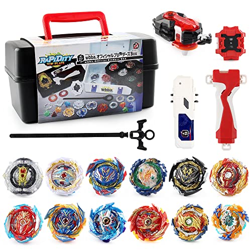 PWTAO Bey Battling Top Burst Launcher Grip Toy Blade Set Game Storage Box 12 Top Burst Gyros 2 Launchers Great Birthday Gift for Boys Children Kids