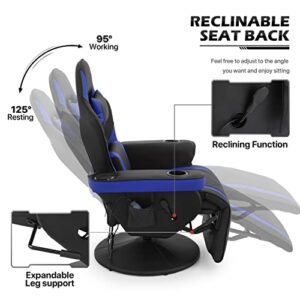 MoNiBloom Gaming Recliner Chair with Speaker Massage Gaming Chair with Detachable Lumbar Pad and Headrest, Ergonomic Theater Chair Living Room Gamer Chair with Cup Holder and Storage Bag, Blue