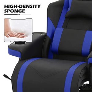 MoNiBloom Gaming Recliner Chair with Speaker Massage Gaming Chair with Detachable Lumbar Pad and Headrest, Ergonomic Theater Chair Living Room Gamer Chair with Cup Holder and Storage Bag, Blue