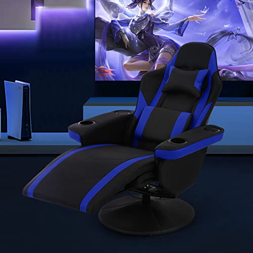 MoNiBloom Gaming Recliner Chair with Speaker Massage Gaming Chair with Detachable Lumbar Pad and Headrest, Ergonomic Theater Chair Living Room Gamer Chair with Cup Holder and Storage Bag, Blue