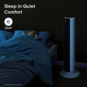 LEVOIT Tower Fan for Bedroom, 25ft/s Velocity 28dB Cooling Fan, Bladeless and 90° Oscillating Fan with 5 Speeds, 4 Modes, 12H Timer, Standing Fan for Home, White, Classic 36'