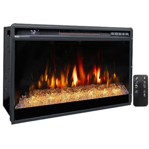 oxhark flame 26 inches electric fireplace inserts, 1500w recessed fireplace electric with remote control, crystal, overheating protection and timer, black