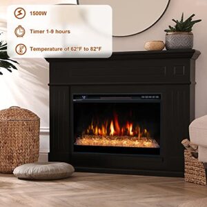Oxhark Flame 26 Inches Electric Fireplace Inserts, 1500W Recessed Fireplace Electric with Remote Control, Crystal, Overheating Protection and Timer, Black