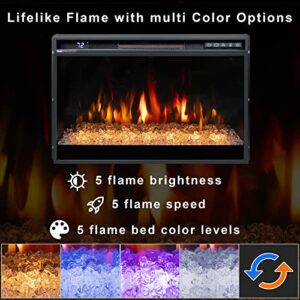 Oxhark Flame 26 Inches Electric Fireplace Inserts, 1500W Recessed Fireplace Electric with Remote Control, Crystal, Overheating Protection and Timer, Black