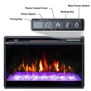 Oxhark Flame 26 Inches Electric Fireplace Inserts, 1500W Recessed Fireplace Electric with Remote Control, Crystal, Overheating Protection and Timer, Black