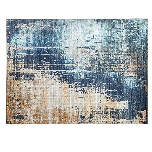 VK Living Washable Rug 5x7 Modern Abstract Machine Washable Area Rugs Anti Slip Backing Washable Rugs for Living Room, Bedroom, Home Decor, Blue