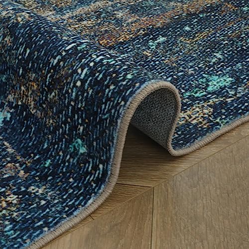 VK Living Washable Rug 5x7 Modern Abstract Machine Washable Area Rugs Anti Slip Backing Washable Rugs for Living Room, Bedroom, Home Decor, Blue