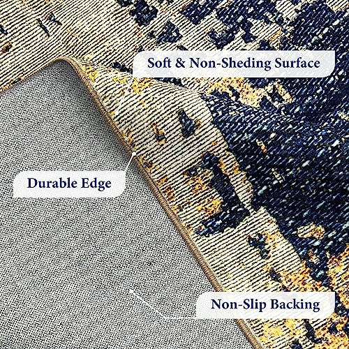 VK Living Washable Rug 5x7 Modern Abstract Machine Washable Area Rugs Anti Slip Backing Washable Rugs for Living Room, Bedroom, Home Decor, Blue