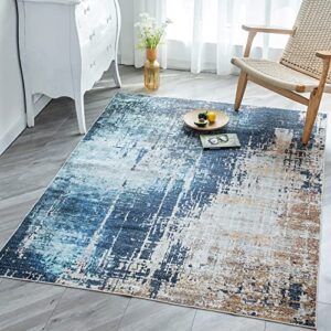 VK Living Washable Rug 5x7 Modern Abstract Machine Washable Area Rugs Anti Slip Backing Washable Rugs for Living Room, Bedroom, Home Decor, Blue