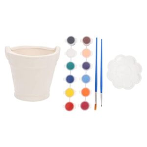 wiamee 1 set diy coloring flower pot painting pigment with mixing plate diy graffiti planter pot with brush pen diy handicrafts bonsai for home office garden