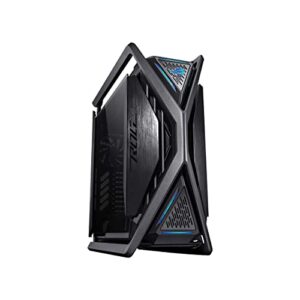 asus rog hyperion gr701 eatx full-tower computer case with semi-open structure, tool-free side panels, supports up to 2 x 420mm radiators, built-in graphics card holder,2x front panel type-c