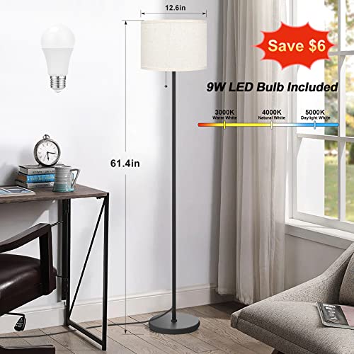 Ambimall Floor Lamp for Bedroom, 3 Color Temperature LED Floor Lamp with Pull Chain Switch, Modern Standing Lamps for Living Room, Office, Kids Room, Reading(Bulb Included)