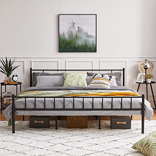 Yaheetech 13 inch California King Size Metal Bed Frame with Headboard and Footboard Platform Bed Frame with Storage No Box Spring Needed Mattress Foundation Black