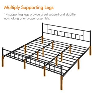 Yaheetech 13 inch California King Size Metal Bed Frame with Headboard and Footboard Platform Bed Frame with Storage No Box Spring Needed Mattress Foundation Black