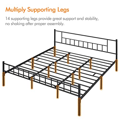 Yaheetech 13 inch California King Size Metal Bed Frame with Headboard and Footboard Platform Bed Frame with Storage No Box Spring Needed Mattress Foundation Black