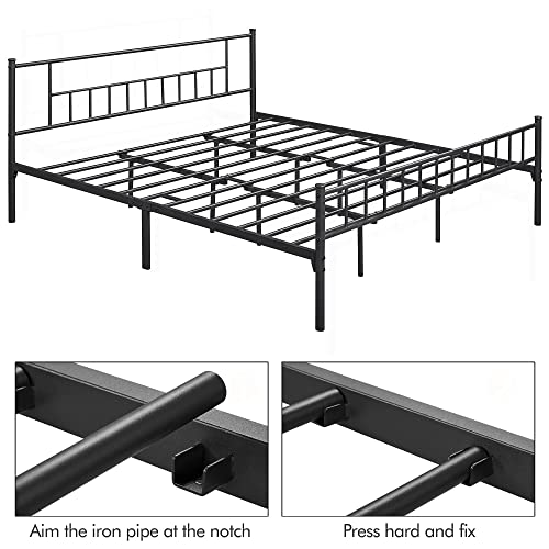 Yaheetech 13 inch California King Size Metal Bed Frame with Headboard and Footboard Platform Bed Frame with Storage No Box Spring Needed Mattress Foundation Black