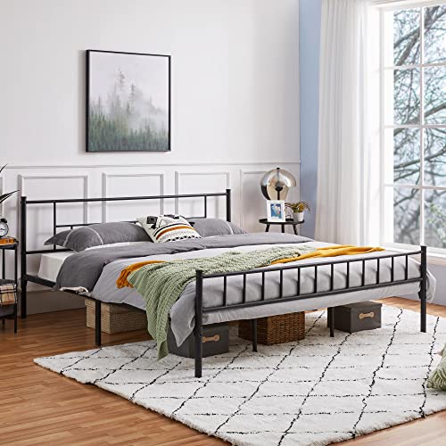 Yaheetech 13 inch California King Size Metal Bed Frame with Headboard and Footboard Platform Bed Frame with Storage No Box Spring Needed Mattress Foundation Black