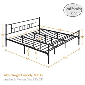 Yaheetech 13 inch California King Size Metal Bed Frame with Headboard and Footboard Platform Bed Frame with Storage No Box Spring Needed Mattress Foundation Black