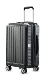 luggex pc carry on luggage 22x14x9 airline approved - expandable hardside luggage with spinner wheels - 4 metal corner hassle-free travel (black suitcase)